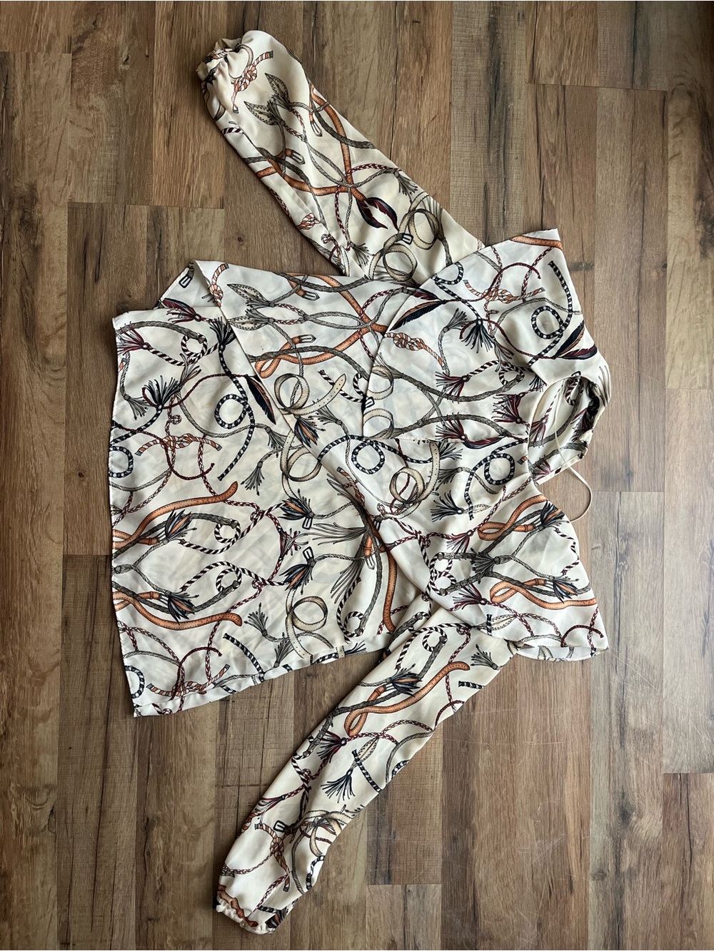 Zara Cream Blouse with Red, Brown & Black Rope Print